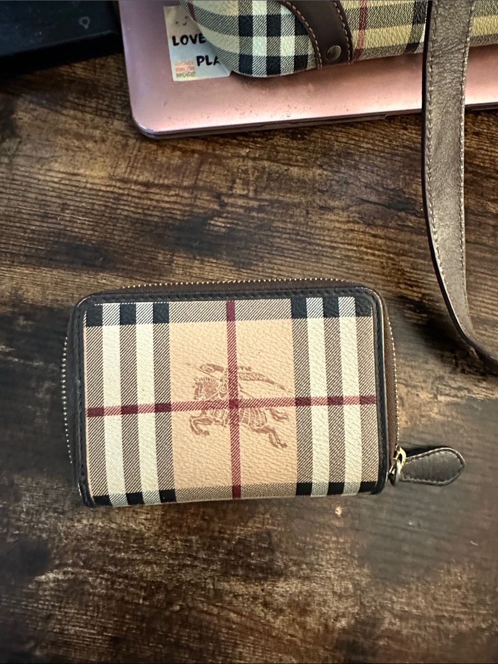 Burberry Classic Plaid Zip Wallet - Beige/Brown